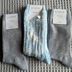 3 Pairs of  J.Crew Women's  Light Blue and Gray Dress Socks
